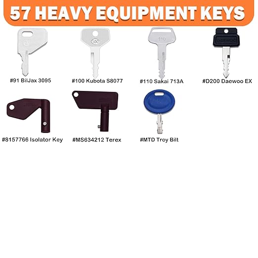 57PCS Heavy Equipment Keys Master Set, Construction Equipment Keys for Cat Caterpillar John Deere Komatsu Volvo Bobcat Kubota JCB Case New Holland Hitachi Hyster Yanmar Takeuchi Contractor Machinery