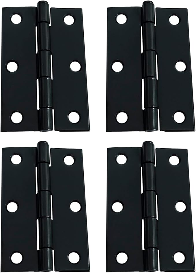 QCAA Narrow Butt Utility Hinge, Thicker, Swaged with Removable Loose Pin for Cabinet Door or Box Hinge, 3"x2"x1.6mm, Black, Made in Taiwan, 4 Pack