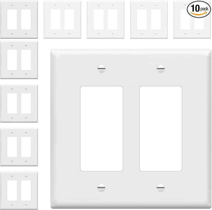 ENERLITES Decorator Light Switch or Receptacle Outlet Wall Plate, Gloss Finish, Mid-Size 2-Gang 4.88" x 4.92", Polycarbonate Thermoplastic, UL Listed, 8832M-W-10PCS, White (10 Pack)
