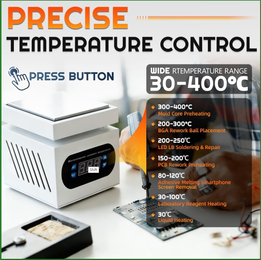 Soldering Hot Plate, PCB Preheater Rework Station with Digital Temperature Control, 100×100mm Heating Area for Multi-Point Heating, Electronics Repair, SMD Soldering, PCB Rework DIY110V 350W
