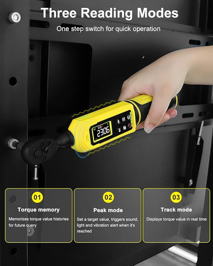 Digital Torque Wrench 1/4 Inch Drive, 4-265.6 in.lbs with Display & 5 Units, ±2% Accuracy, Vibration/Buzzer/LED Alert, Peak/Track Mode, inch Pound Torque Wrench for Bike, Auto, Home Repair