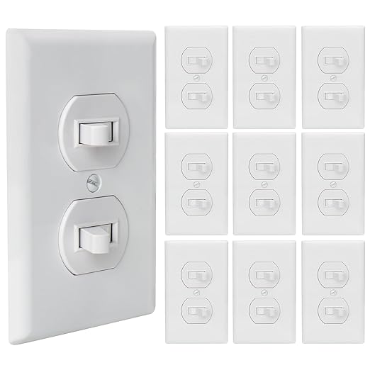 Baomain 10-Pack Double Toggle Light Switch with Wall Plate,15 Amp 125V Two Single Pole Residential Grade,On/Off Electrical Wall Switch Self-grounding, Glossy White ETL Certified