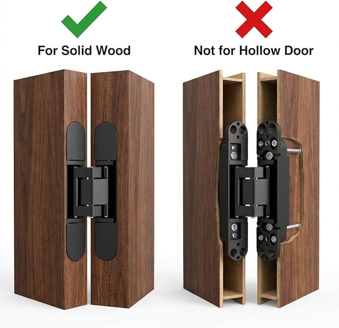 QWORK Adjustable Hidden Door Hinges (2-Pack), 6" Zinc Alloy Swing Hinger for Doors Up to 50mm Width & 0-35mm Thickness