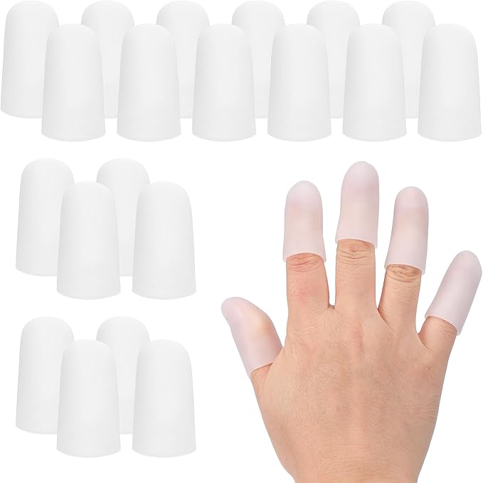 PATIKIL Finger Sleeve Protectors, 20pcs Silicone Finger Cots Cover Cap Thumb Guard Gel Finger Protection for Repair, Sports, 1.6"x0.8" White