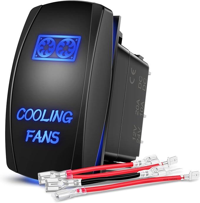 Nilight Cooling Fans Rocker Switch Led Light Bar 5Pin Laser On Off SPST switches 20A/12V 10A/24V Blue with Jumper Wires Set for Cars Trucks RVs