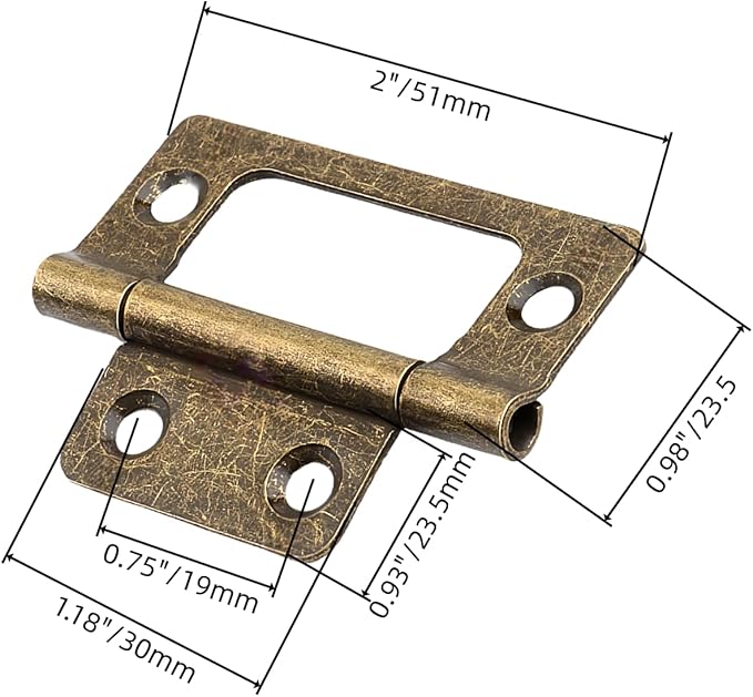 6 Pack Non-Mortise Door Hinges with Screws, 2 x 0.9 Inches Bifold Butt Cabinet Hinges for Furniture, Windows, Cupboards (Bronze)