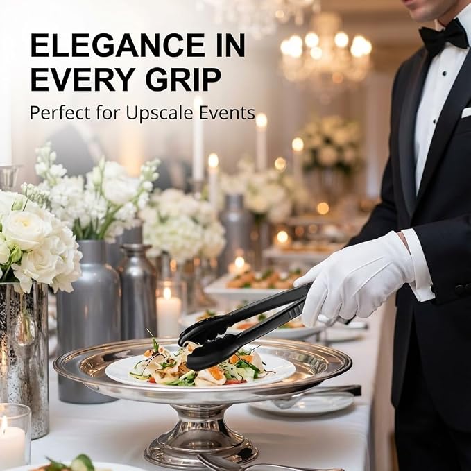 Plastic Tongs for Serving (Pack of 12) 9 Inch - Heavy-Duty Hard Plastic Reusable or Disposable Serving Tongs for Catering, Dinner Parties, Banquets, Buffets, Events, Weddings and Everyday Use, Black