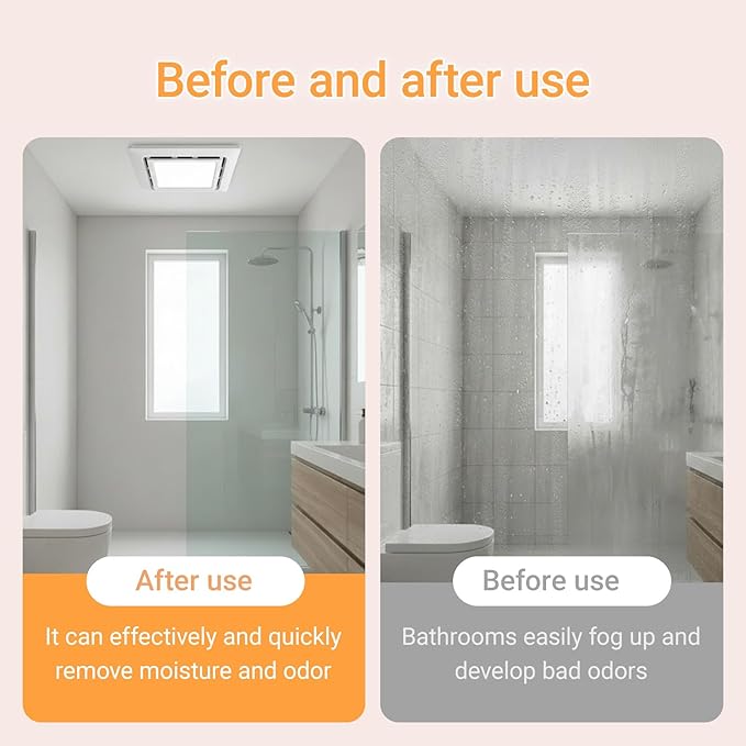 Bathroom Exhaust Fan with Light, 140 CFM Quiet Ventilation Fan with 6500K 12W LED Light 1.0 Sones Low Noise, 4" Duct Included Square Ceiling Mount Vent Fan for Bathroom Office Home (White, 12inch)