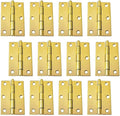 QCAA Narrow Butt Utility Hinge, Thicker, Swaged with Removable Loose Pin for Cabinet Door or Box Hinge, 3"x2"x1.6mm, Brass Plated, Made in Taiwan, 12 Pack