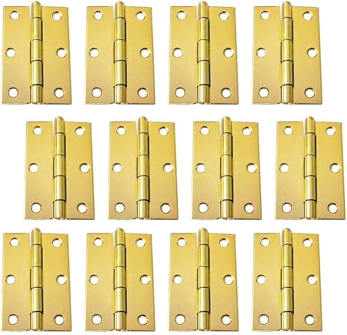 QCAA Narrow Butt Utility Hinge, Thicker, Swaged with Removable Loose Pin for Cabinet Door or Box Hinge, 3"x2"x1.6mm, Brass Plated, Made in Taiwan, 12 Pack