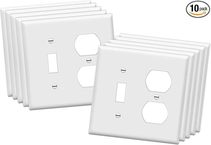 ENERLITES Combination Toggle Light Switch/Duplex Receptacle Outlet Wall Plate, Gloss Finish, Size 2-Gang 4.50" x 4.57", Polycarbonate Thermoplastic, 881121-W-10PCS, White (10 Pack)