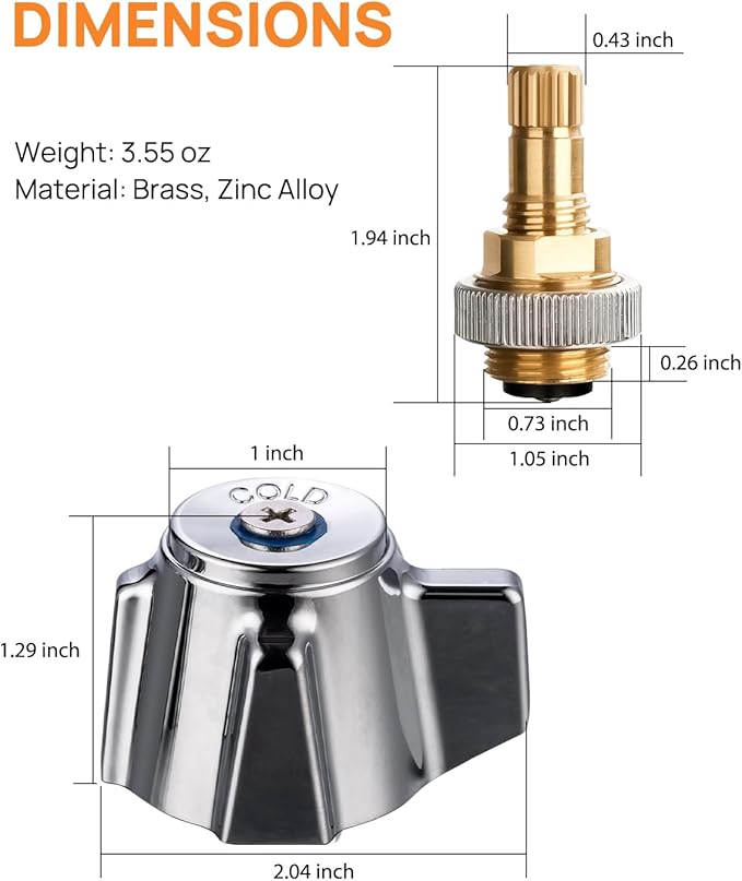 Hand Wash Sink Faucet Handle Kit, Commercial Faucets Parts Replacement Handle, Blue Cold Metal Knob Handle with Brass Stem