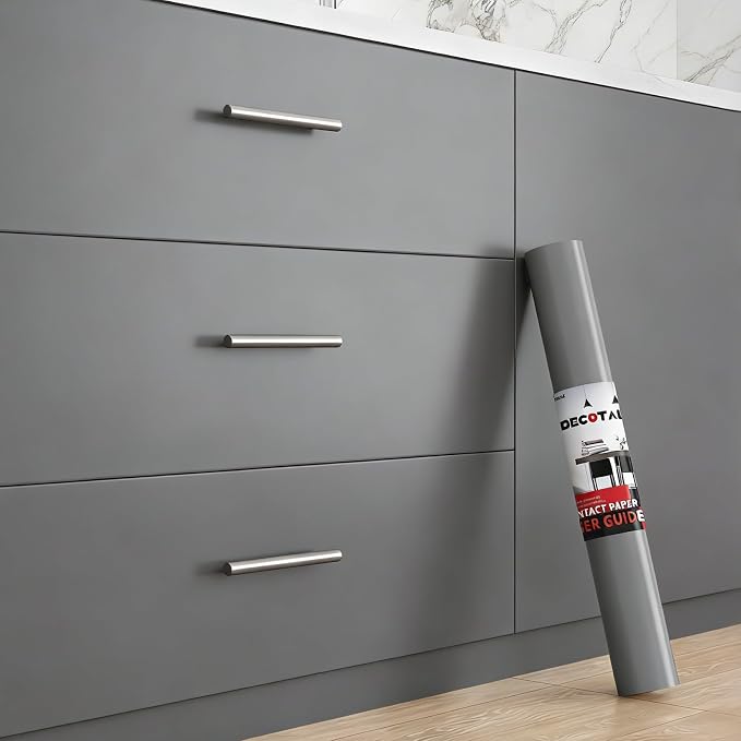 17.7"x200" Grey Peel and Stick Wallpaper Grey Contact Paper Grey Wallpaper for Walls Removable Wallpaper Matte Grey Contact Paper for Cabinets Shelves Decorative Solid Grey Wall Paper Vinyl