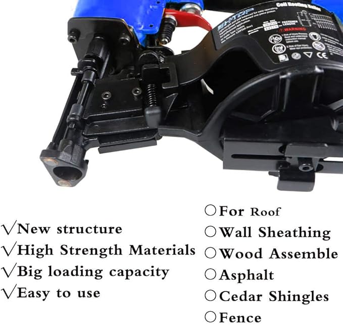 CN45N Roofing Nailer, 15 Degree Roofing Nail Gun, 3/4-Inch to 1-3/4-Inch Coil Nails, 120-pcs Load Capacity Coil Nailer in Blue