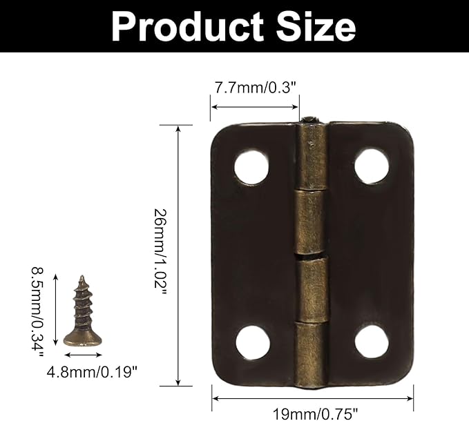 Murtenze 24Pcs Butt Hinge, 1" x 3/4" Metal Foldable Door Hinges with Screws for Cabinet Door Closet, Jewelry, Wooden Box (Antique Bronze)
