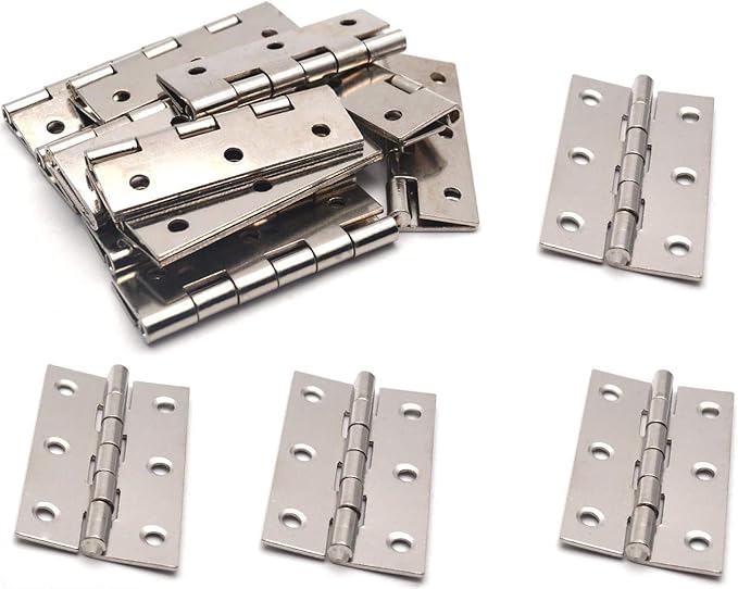 XMHF Cabinet Gate Closet Door Hinges 2.4"x1.5" Home Furniture Hardware Folding Butt Hinges Silver Tone with Mounting Screws Pack of 12