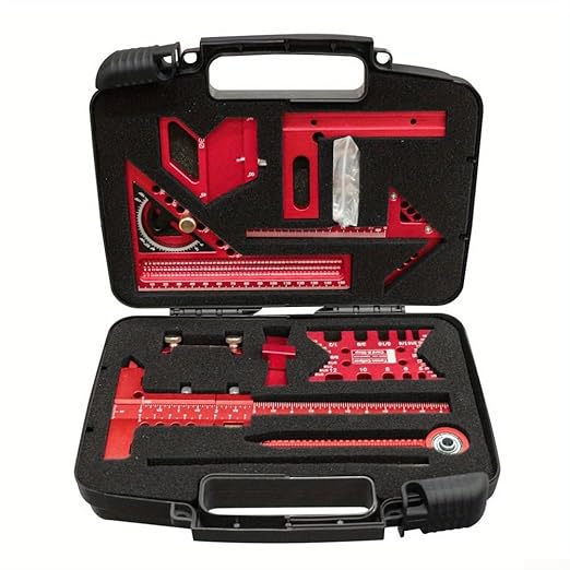 Aluminium Woodwork Measuring and Scribing Tool Set - 9 Piece Precision Kit for Carpentry and DIY Projects with Storage Box(9 Pieces.)