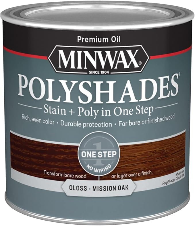 Minwax PolyShades Wood Stain + Polyurethane Finish – ½ Pint, Mission Oak, Gloss