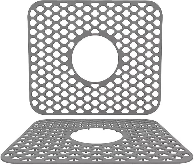 Kitchen Sink Mat 13.6 x 11.6in Silicone Sink Mat Non Slip Sink Protector for Farmhouse Kitchen Grey
