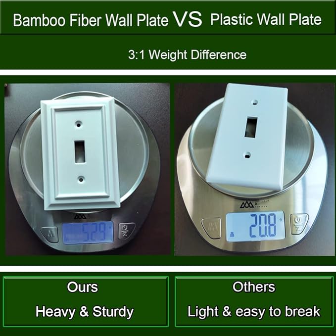 Wall Plates, Duplex Outlet Covers, Toggle Light Switch Plates, Decorator Light Switch Cover, Bamboo Fiber Material Wall Plate, Standard Size Wall Plates of various styles, White (1 Gang Toggle 4 Pack)