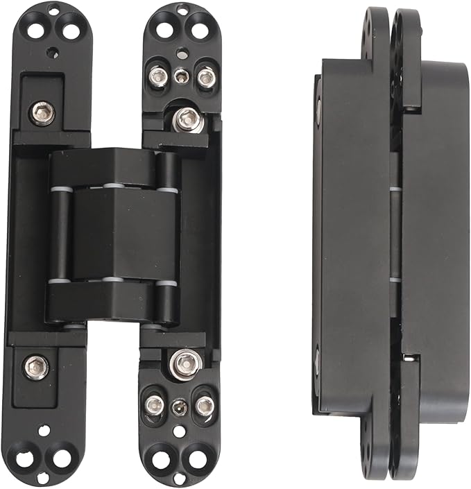 8-Pack 6 inch Hidden Door Hinges Heavy Duty Black, Invisible Concealed Hinges Zinc Alloy 6''x 2.5''x1Inch,180 Degree Swing Hinge, 3 Way Adjustable Hinge with Pins and Screws