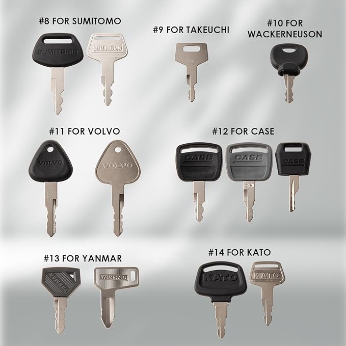 Equipment Keys Master Set,44 Pcs Construction Machinery Key for Caterpillar JohnDeer Hitachi Komastu Volvo Bobcat Case JCB Doosan Kobelco