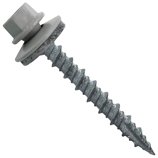 10 x 1-1/2" Old Town Gray Metal Roofing Screws - Hex Washer Head- Self-Starting/Tapping - EPDM Washer. 1 x 250 Count Bag - 250 Screws