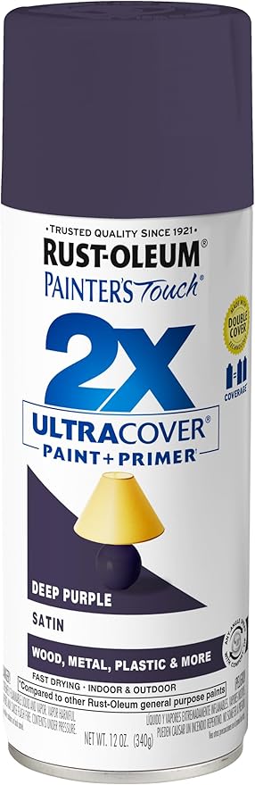 Rust-Oleum 393569 Painter's Touch 2X Ultra Cover Spray Paint, 12 oz, Satin Deep Purple
