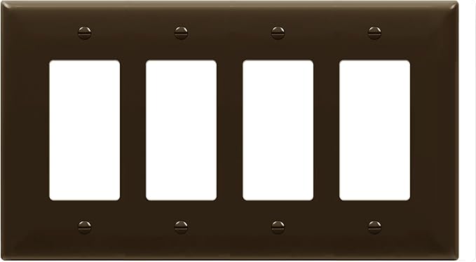 ENERLITES Quadruple Decorator Switch Cover, Four Gang Outlet Wall Plate, Gloss Finish, Mid-Size 4-Gang 4.88" x 8.58", Unbreakable Polycarbonate Thermoplastic, UL Listed, 8834M-BR, Brown