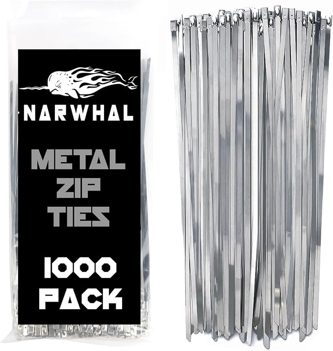Narwhal Metal Zip Ties (Bulk 1000 Pack - Industrial Grade) Heavy Duty 198 lb Tensile Strength - Self Locking - Perfect for Exhaust Wrap, Automotive Repair, and More!