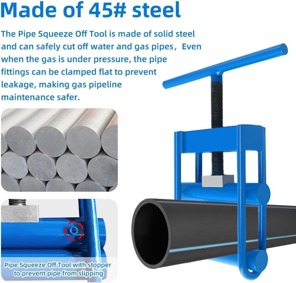 Pipe Squeeze Off Tool,Gas Pipe Squeeze-Off Tool, For PE/PPR/PVC Plastic Water Pipe or Natural Gas Pipeline, Pipe Blocker, Blue Pipe Shut Off Tool (1/2-3.5 in)