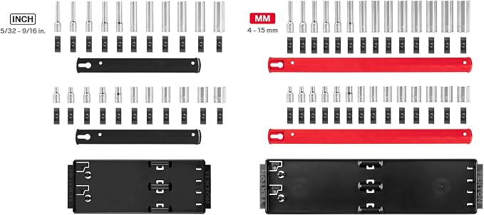 TEKTON 1/4 Inch Drive 12-Point Socket Set, 50-Piece | SHD90216 | (5/32 - 9/16 in., 4 - 15 mm), Shallow and Deep, Socket Rail