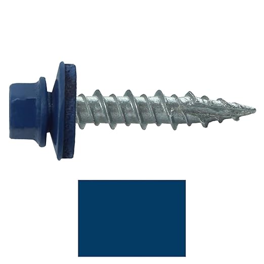 10 x 1 Gallery Blue Metal Roofing Screws - Hex Washer Head- Self-Starting/Tapping - EPDM Washer. 10 X 250 Bags - 2,500 Screws