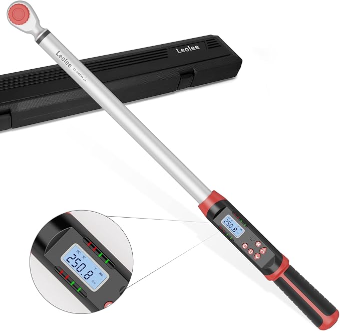 Leolee 1/2-Inch Drive Digital Torque Wrench with Angle, 12.5-250.8 Ft.lb | 17-340Nm, ±2% Accuracy, Heavy-Duty, Preset Value, Data Storage, Buzzer, LED Flash Notification, for Diesel Trucks, RV, Vans
