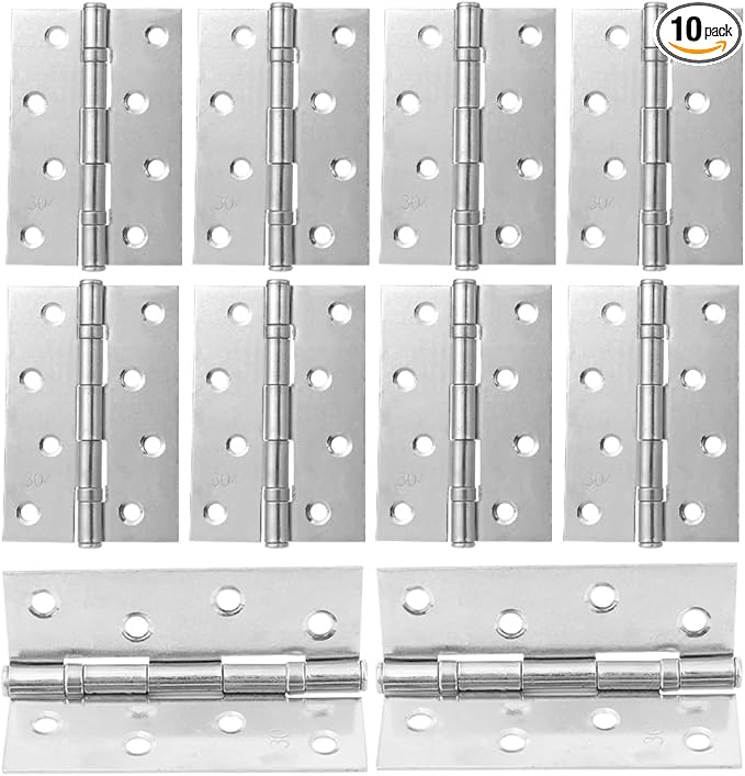 10 Sets of 3.5-inch Silver Door Hinges, Suitable for Doors and Windows, Furniture, Wooden crates, pet Houses, cabinets, Sturdy and Durable 304 Silver Household Door Hinges