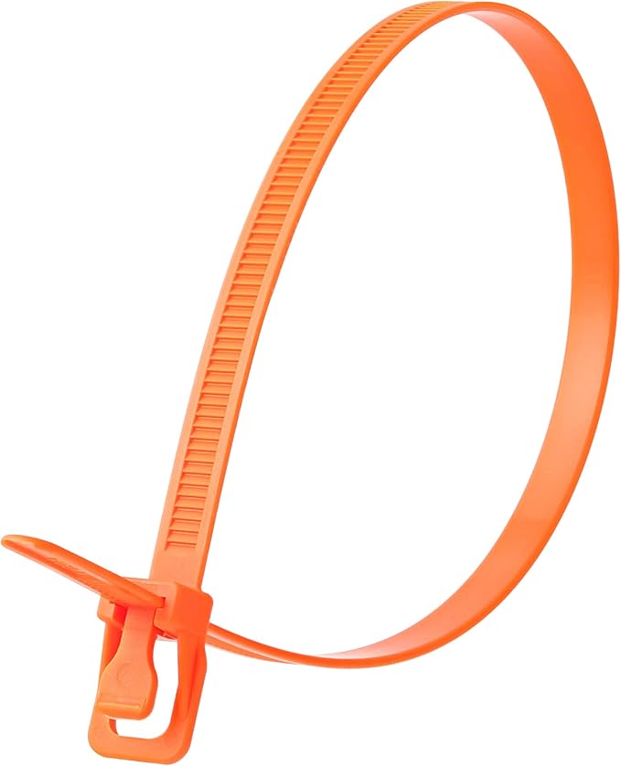 RETYZ 36-Inch Fluorescent Orange Reusable Releasable Cable Ties – 50 Pack, 175 lb Strength, Patented Quick-Release, Ultra-Durable for Heavy-Duty Commercial and Industrial Applications