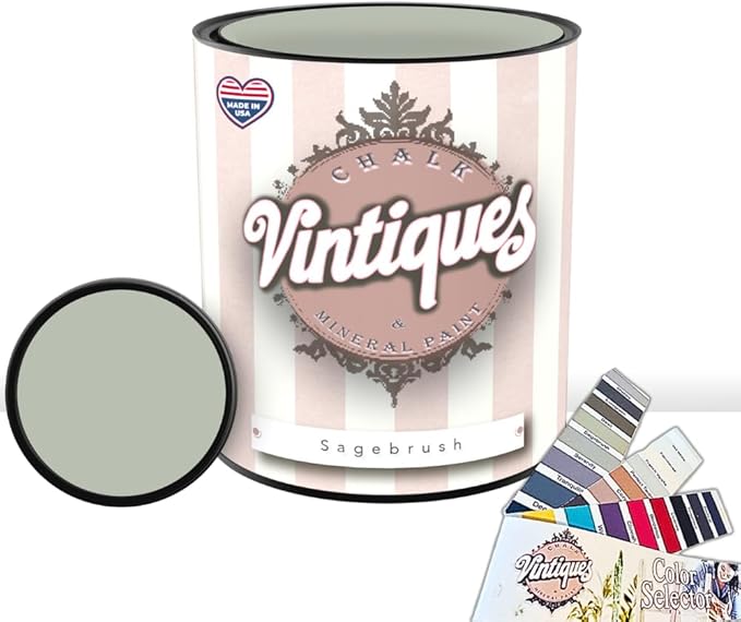 Vintiques Chalk & Mineral Paint, Sagebrush, 32oz - Matte Finish- Easy Application for DIY Projects - Furniture, Wood, Metal, Home Decor and More - includes color card