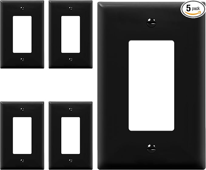 ENERLITES Decorator Light Switch or Receptacle Outlet Wall Plate, Gloss Finish, Mid-Size 1-Gang 4.88" x 3.11", Unbreakable Polycarbonate Thermoplastic, UL Listed, 8831M-BK-5PCS, Black, 5 pack