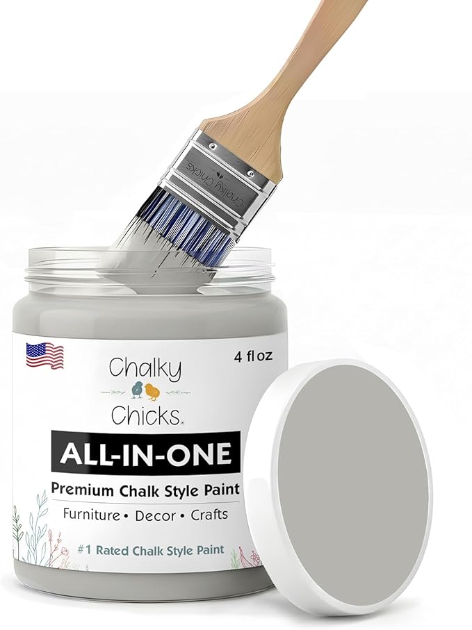 Chalky Chicks 4 Fl Oz Matte Mad Cloud (Light Gray) Chalk Paint for Furniture Without Sanding - No Prep Furniture Paint No Sanding All in One for Crafts, Walls, Cabinet, Metal, Dresser, Farmhouse
