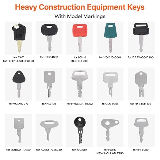 42 Pcs Equipment Keys Master Set, Compatible with CAT Caterpillar Bobcat JCB John Deere Case Kubota Volvo Komatsu Hyster Jlg Yanmar, Construction Heavy Equipment Ignition Keys with US Flag Keychain