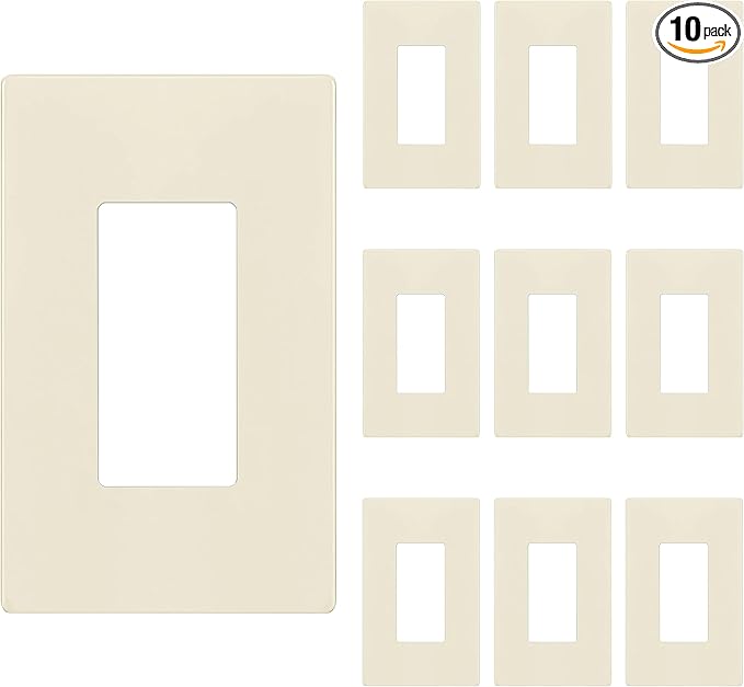 ENERLITES Screwless Decorator Wall Plate Child Safe Outlet Cover, Gloss Finish, Medium Size 1-Gang 4.88" H x 3.11" L, Unbreakable Polycarbonate Thermoplastic, SI8831M-LA-10PCS, Light Almond