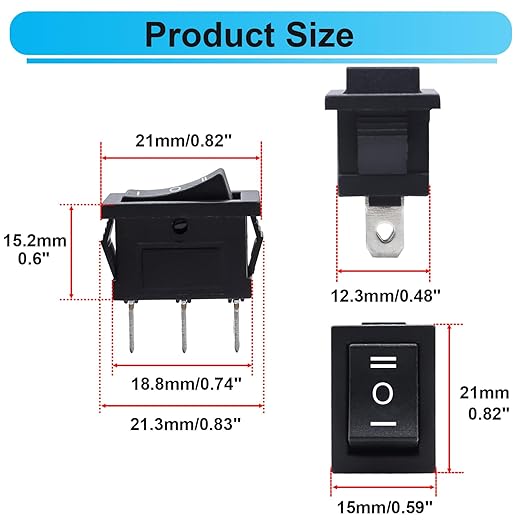 TWTADE 6Pcs 12V Rocker Switch On/Off/On 3 Pin 3 Position Car Auto Boat Rocker Toggle Switch AC 6A/250V 10A/125V KCD1-2-103-BK