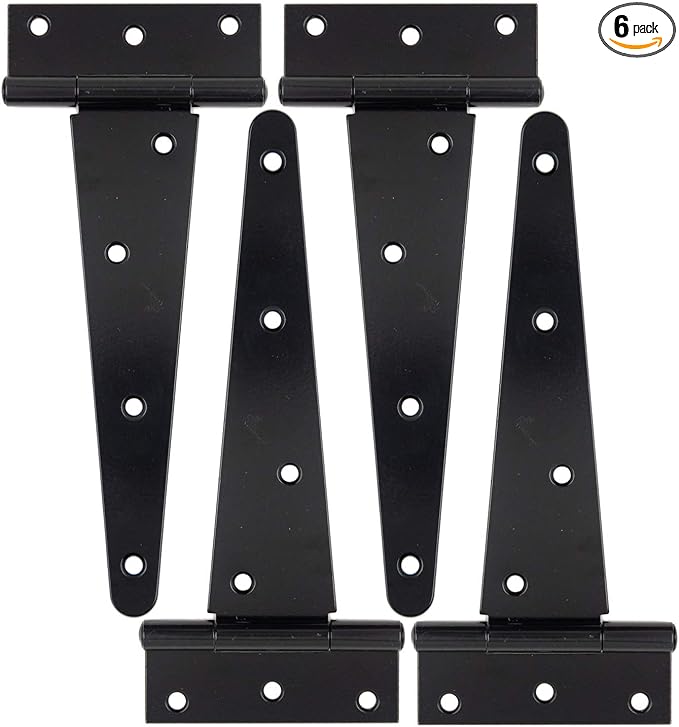 HLMOptimo Heavy Duty T Hinge, Strap Hinge, Black, Powder Coated, Steel, 8 inch, 4 pcs