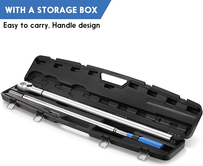 BULLTOOLS 1-Inch Drive Click Torque Wrench, Dual-Scale Adjustable Torque Wrench Set with a Hex Key 200-1000ft.lb / 271-1356.7Nm