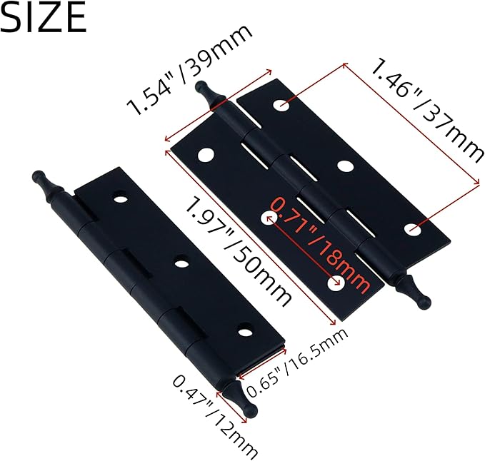 Mcredy 2 Inch Solid Brass Ball Finial Hinges, Antique Style Cabinet Door Hinges with Screws, Vintage Butt Hinges for Kitchen Cabinets, Jewelry Boxes Hardware