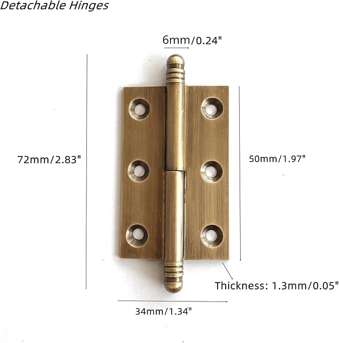 dophee 2pcs Vintage Industrial Style Folding Butt Hinges with Screws for Cupboard Cabinet Door Wardrobe Wooden Boxes Cases Furniture Hardware, Antique Brass, 2.83"x1.97"x1.34"