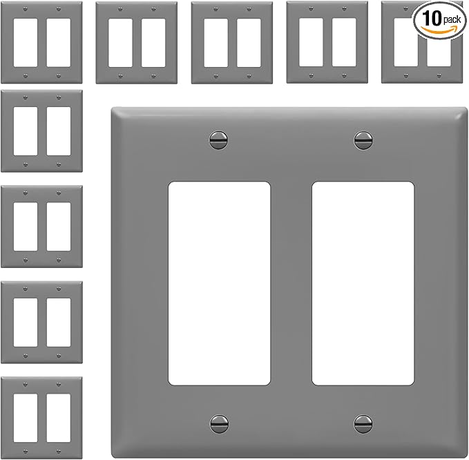 ENERLITES Decorator Light Switch or Receptacle Outlet Wall Plate, Gloss Finish, Size 2-Gang 4.50" x 4.57", Unbreakable Polycarbonate Thermoplastic, UL Listed, 8832-GY-10PCS, Gray (10 Pack)