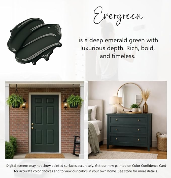 ALL-IN-ONE Paint by Heirloom Traditions, Evergreen (Deep Emerald Green), Quart - Durable cabinet and furniture paint. Built in primer and top coat, no sanding needed. Includes our 30 featured color