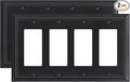 2-Pack Quad Decorator Wall Switch Cover, Black Decorative Switch Plates and Outlet Covers, Natural Bamboo Fiber 4 Gang Wall Plate for Electrical Outlets, Receptacle, GFCI Outlet, Dimmer Switch