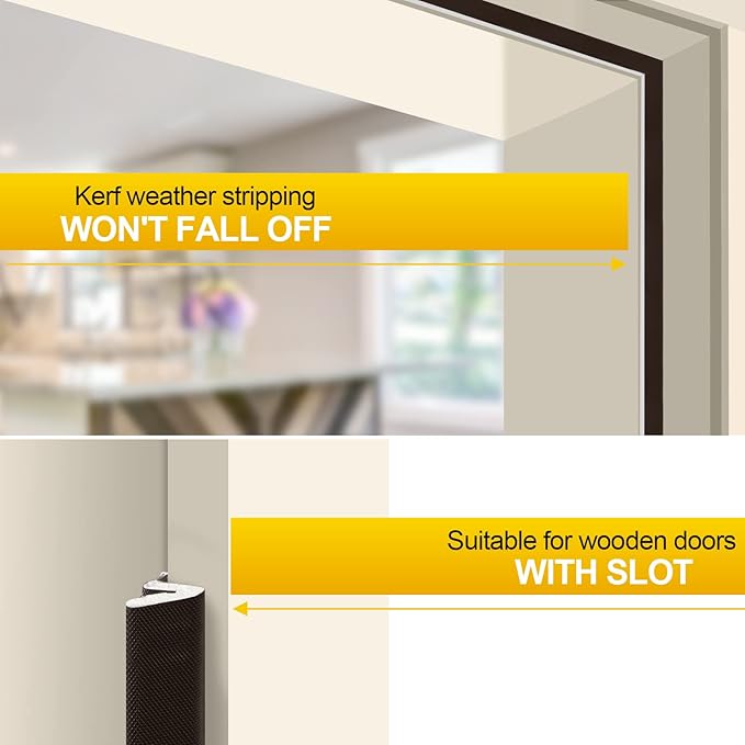 40 Feet Door Weather Stripping, Kerf Weather Stripping for Doors with Groove, Kerf Door Seal for Large Gap and Easy Installation(40, Brown)